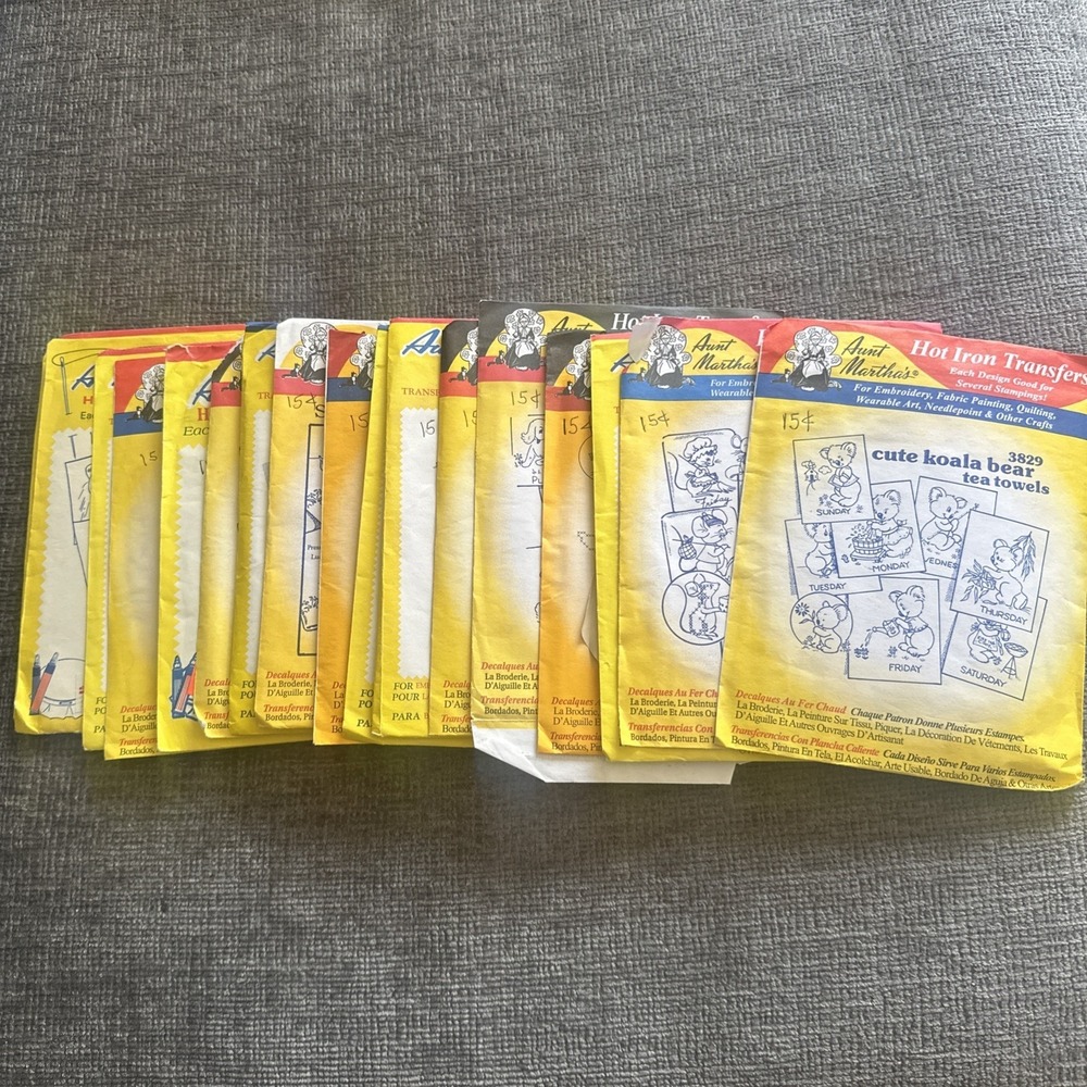 Lot Of 17 Aunt Martha's Hot Iron Transfer Pattern Embroidery Craft Vintage Towel